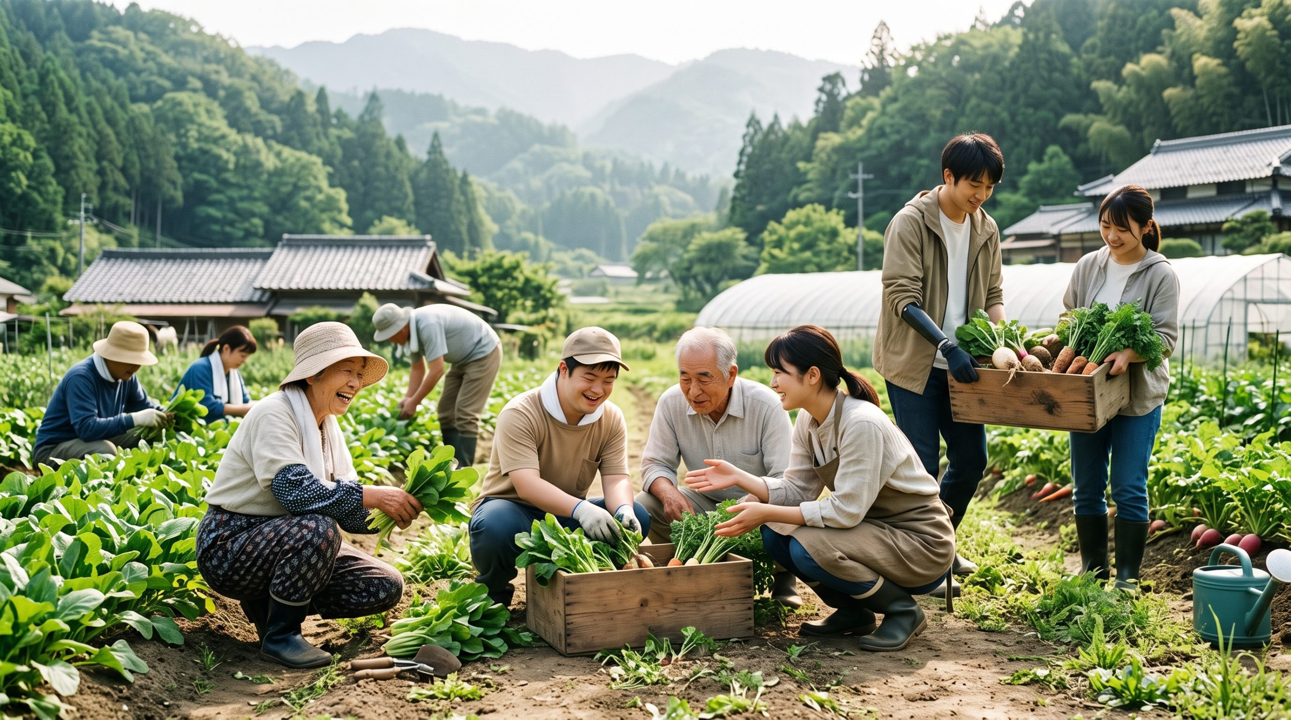 自然豊かな農園で笑顔で過ごす風景